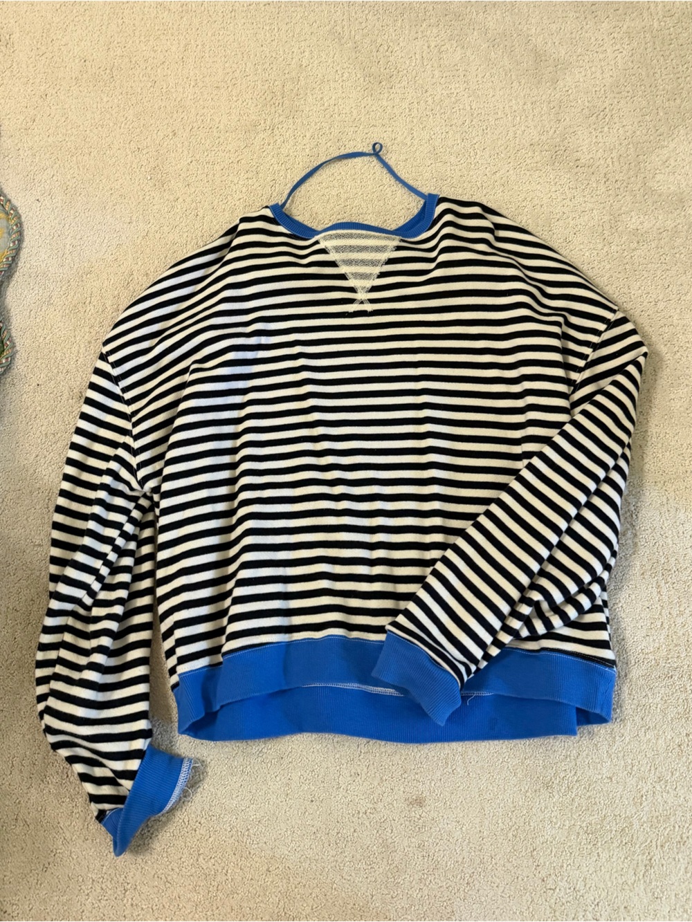 We The Free Black & White Striped Long-Sleeve Sleep Top with Blue Trim